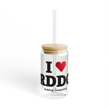 I Heart RDDG Glass Can with Straw and Lid, 16oz