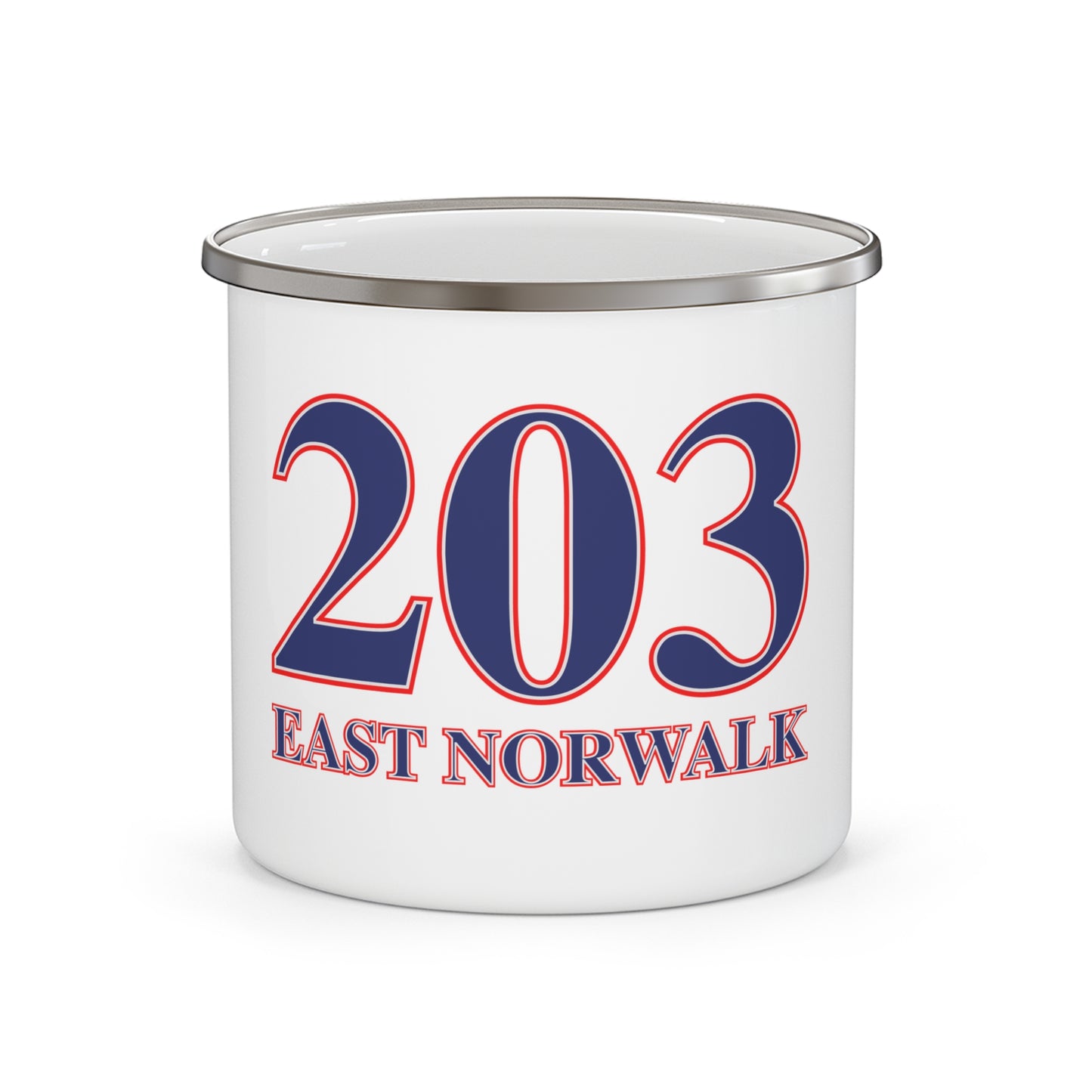 203 East Norwalk Red, White & Blue Enamel Camping Mug