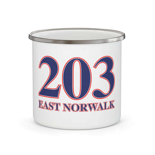 203 East Norwalk Red, White & Blue Enamel Camping Mug