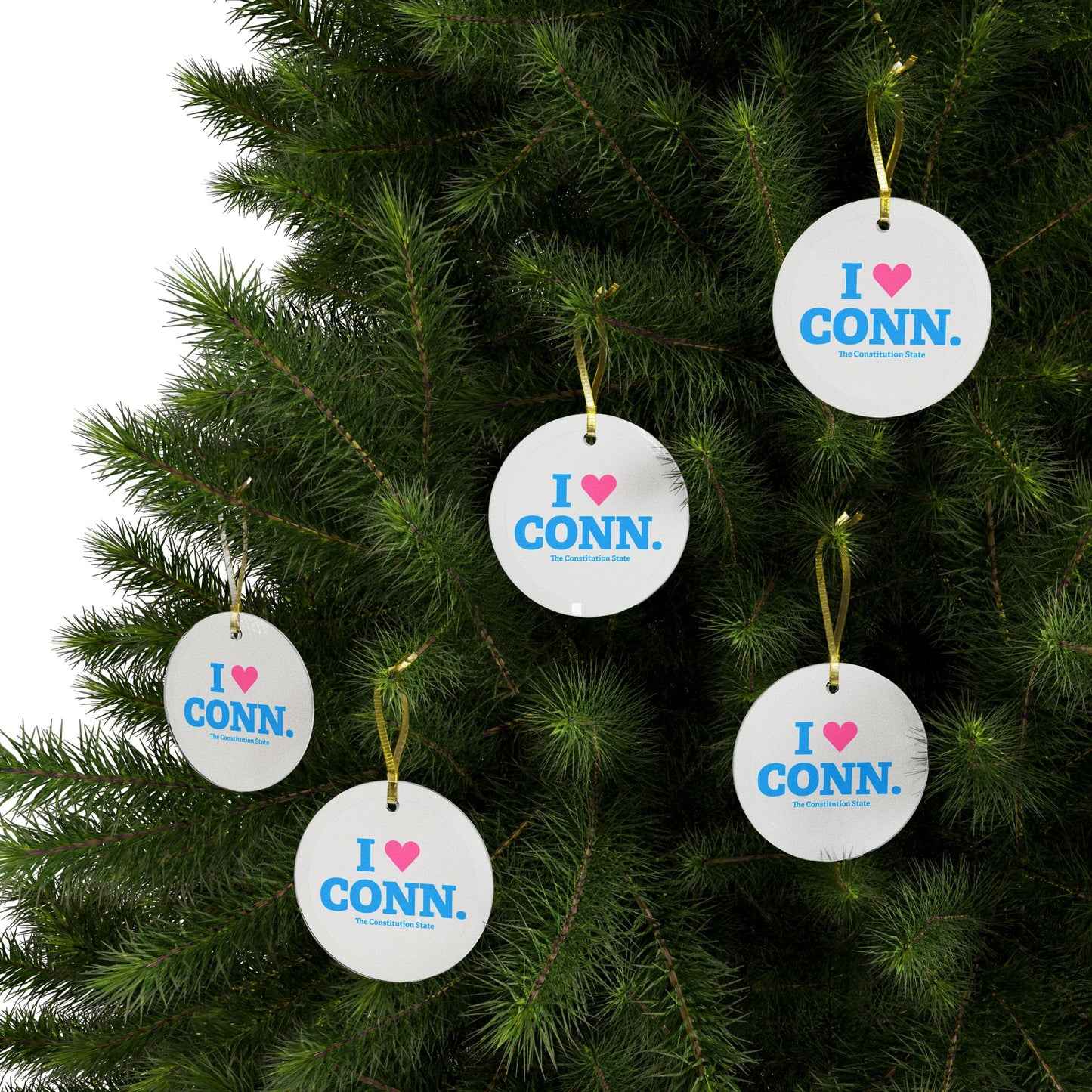 I Heart CONN. Glass Ornaments