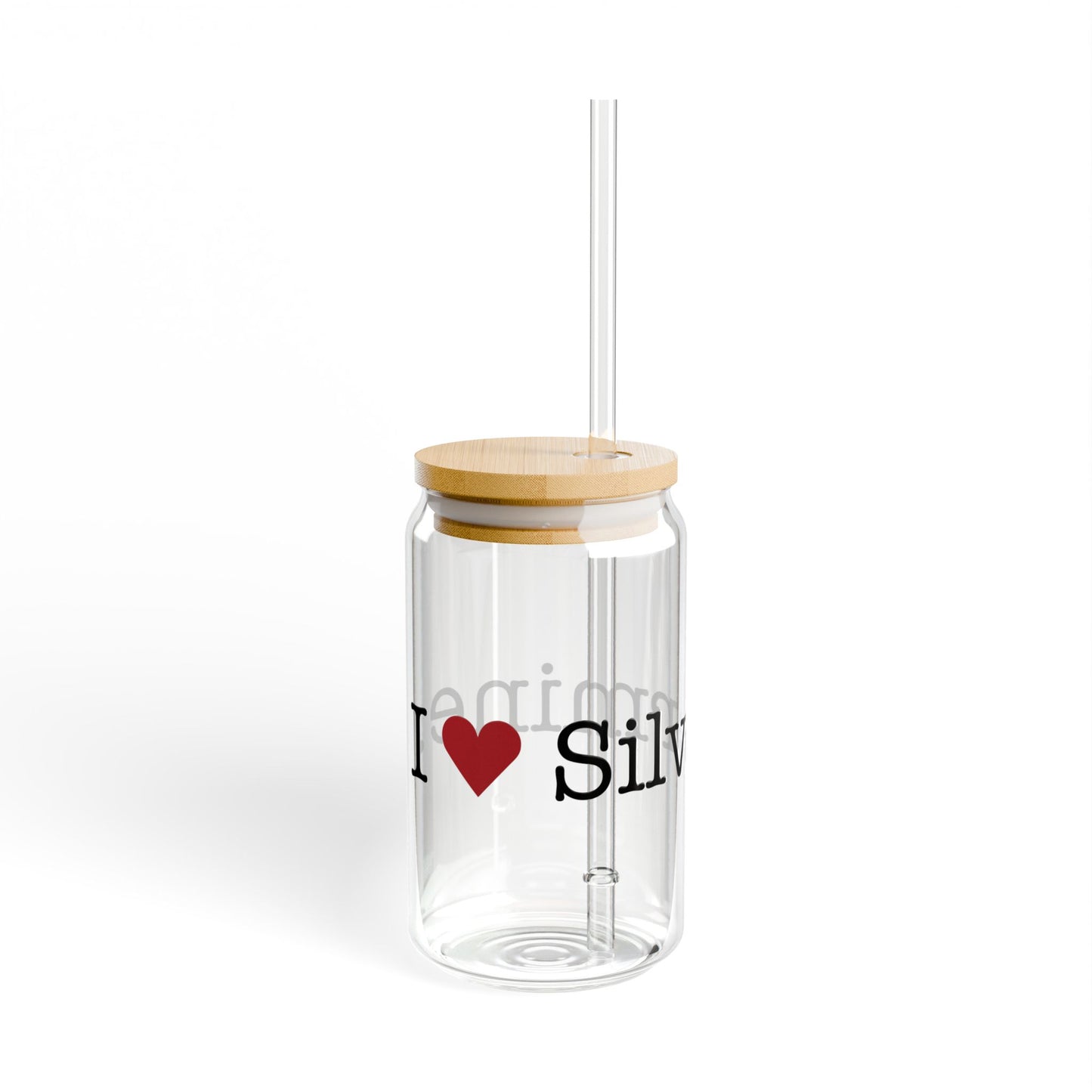 I Heart Silvermine. Glass Can with Straw and Lid, 16oz