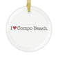 I Heart Compo Beach. Glass Ornaments
