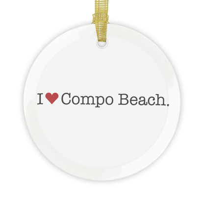 I Heart Compo Beach. Glass Ornaments