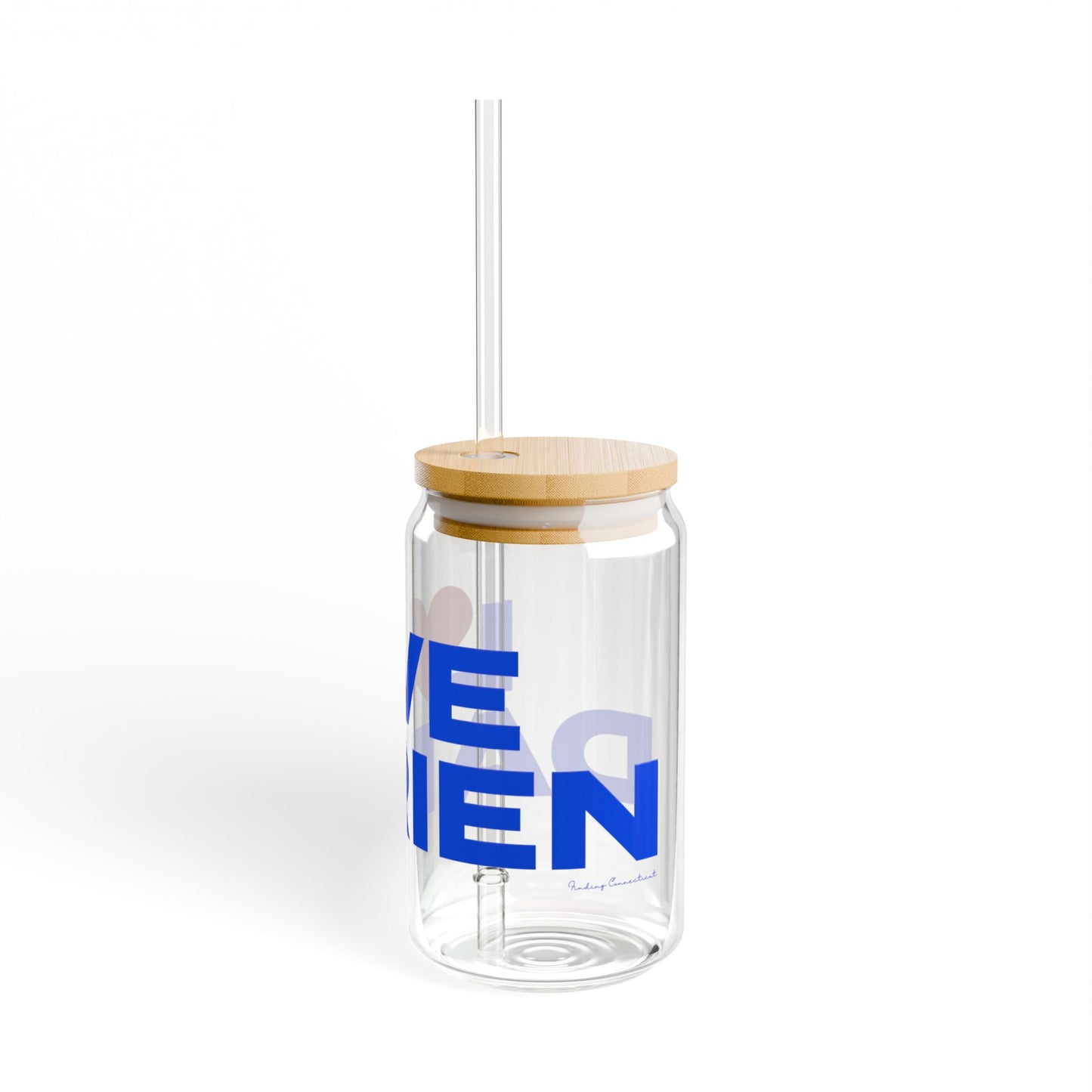 Love Darien Glass Can with Straw and Lid, 16oz
