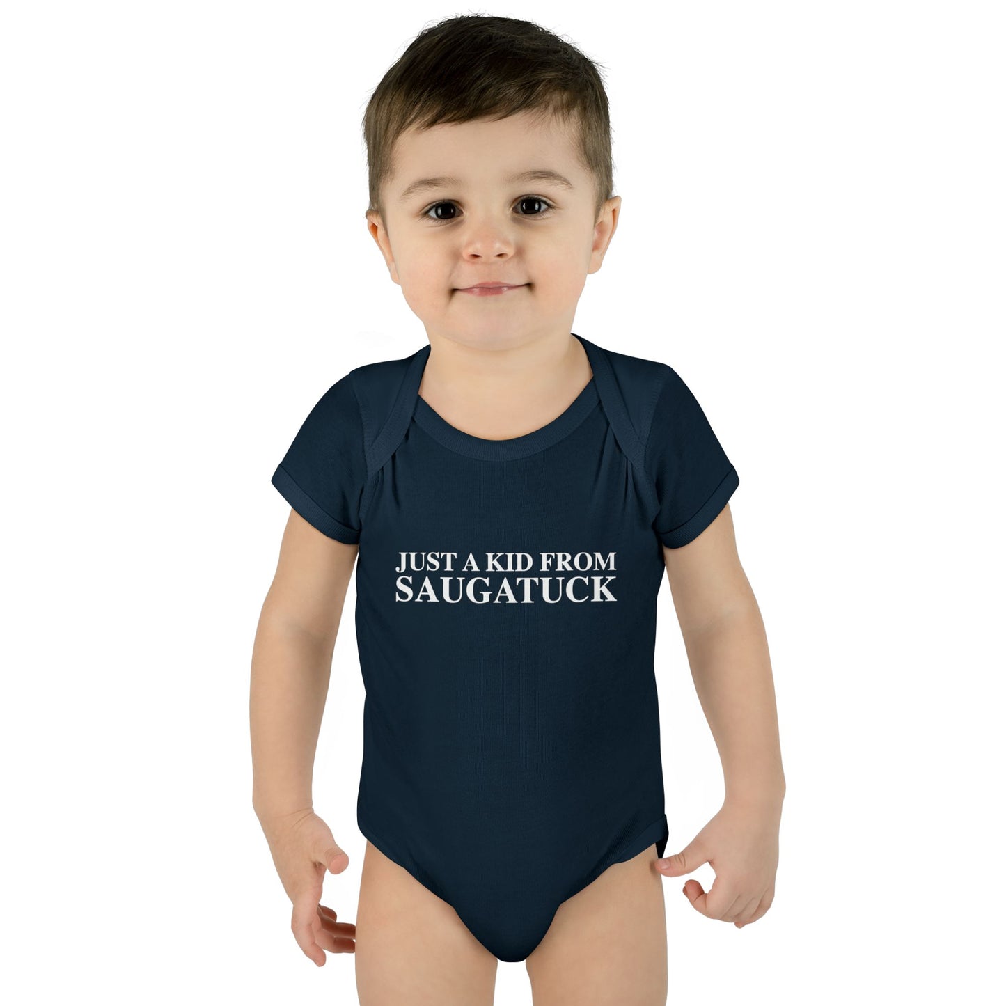 Just a kid from Saugatuck Infant Baby Rib Bodysuit
