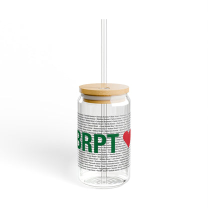 Bridgeport Love Glass Can with Straw and Lid, 16oz