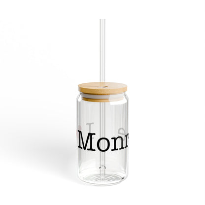 I Heart Monroe. Glass Can with Straw and Lid, 16oz