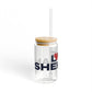 Love Sherman Glass Can with Straw and Lid, 16oz