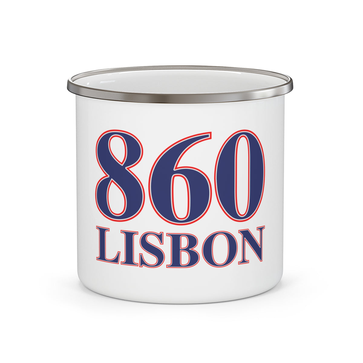 860 Lisbon Red, White & Blue Enamel Camping Mug