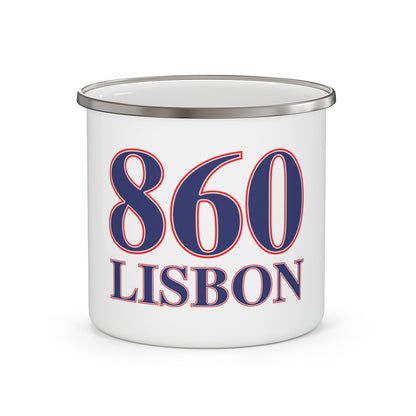 860 Lisbon Red, White & Blue Enamel Camping Mug