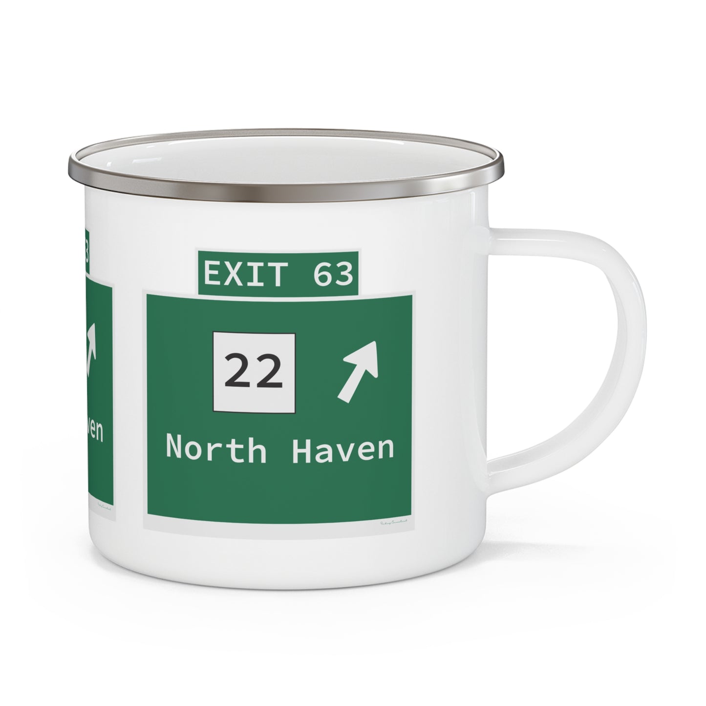 Vintage WCP Exit 63 Sign Enamel Camping Mug