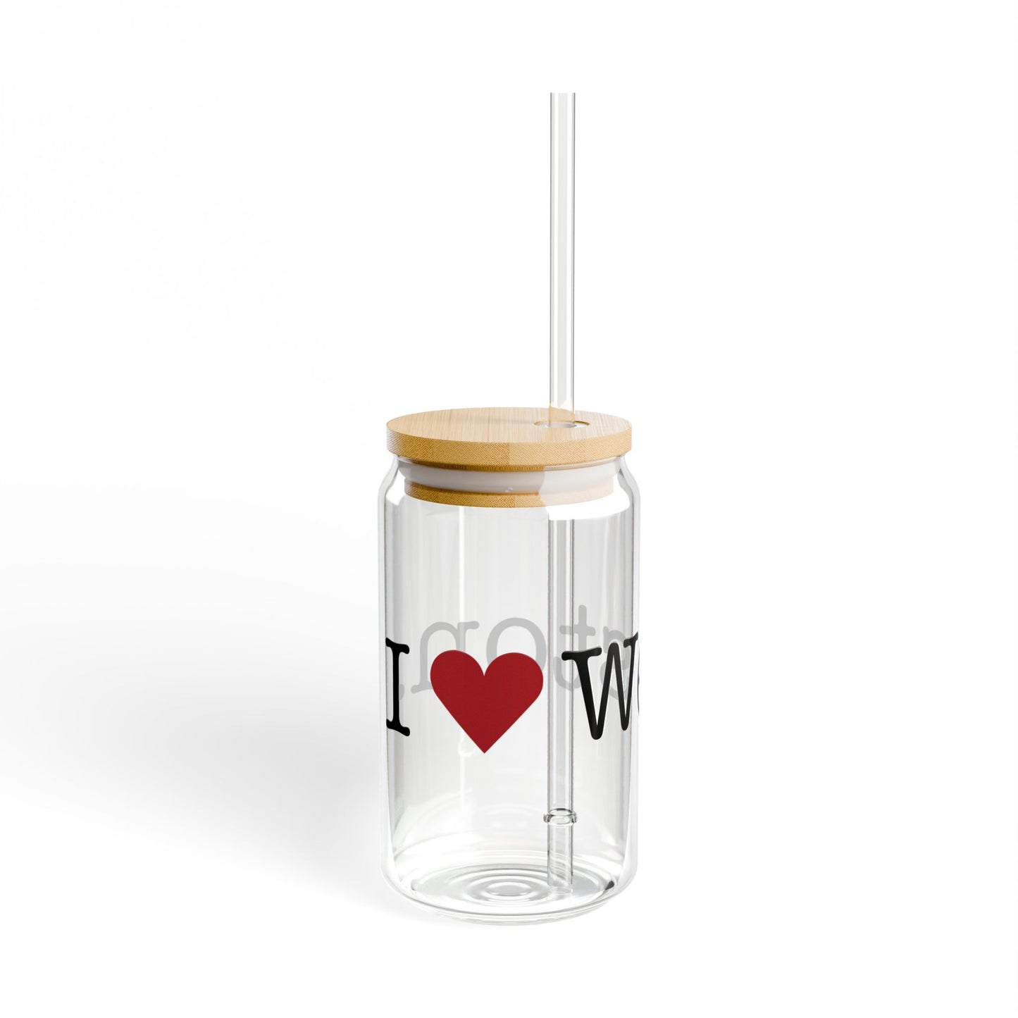 I Heart Weston. Glass Can with Straw and Lid, 16oz