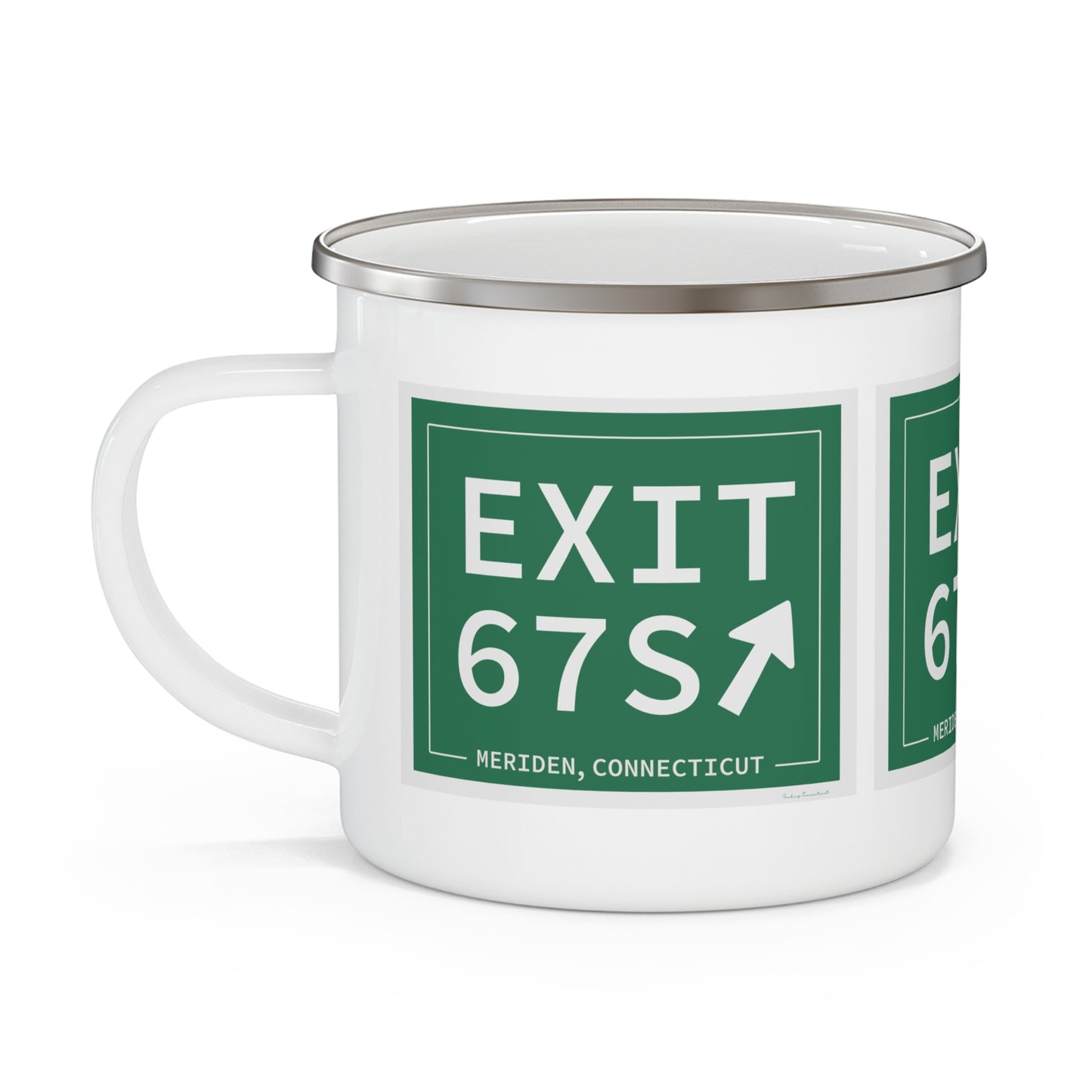 Vintage Exit 67S WCP Sign Enamel Camping Mug