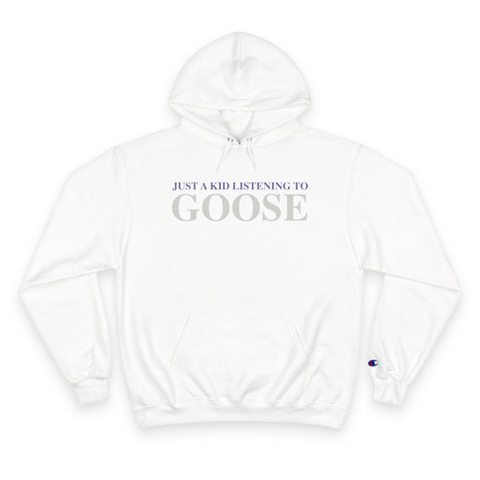 Just a kid listening to Goose - Gray & Purple Champion Hoodie