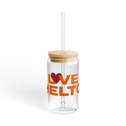 Love Shelton Glass Can with Straw and Lid, 16oz
