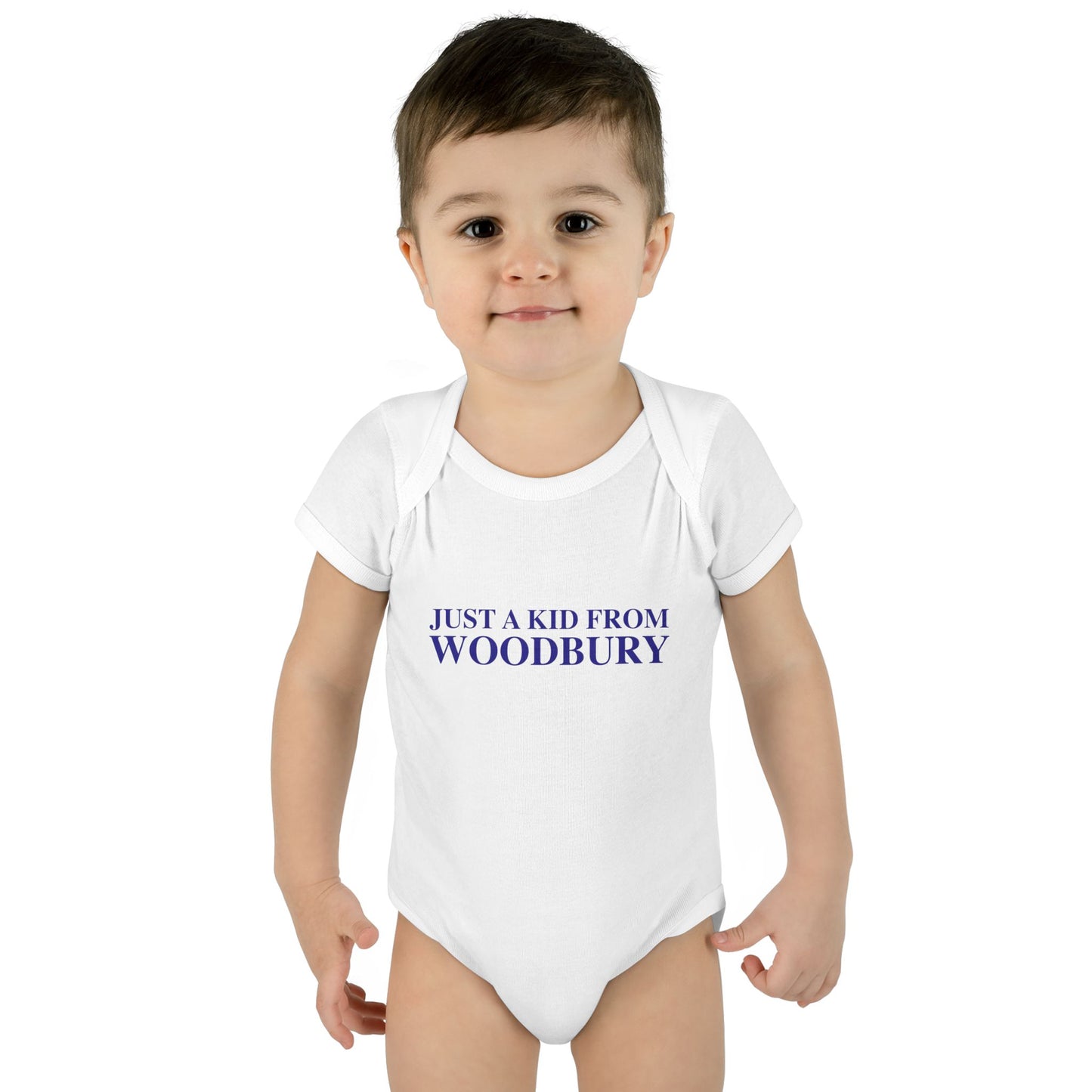 Just a kid from Woodbury Infant Baby Rib Bodysuit