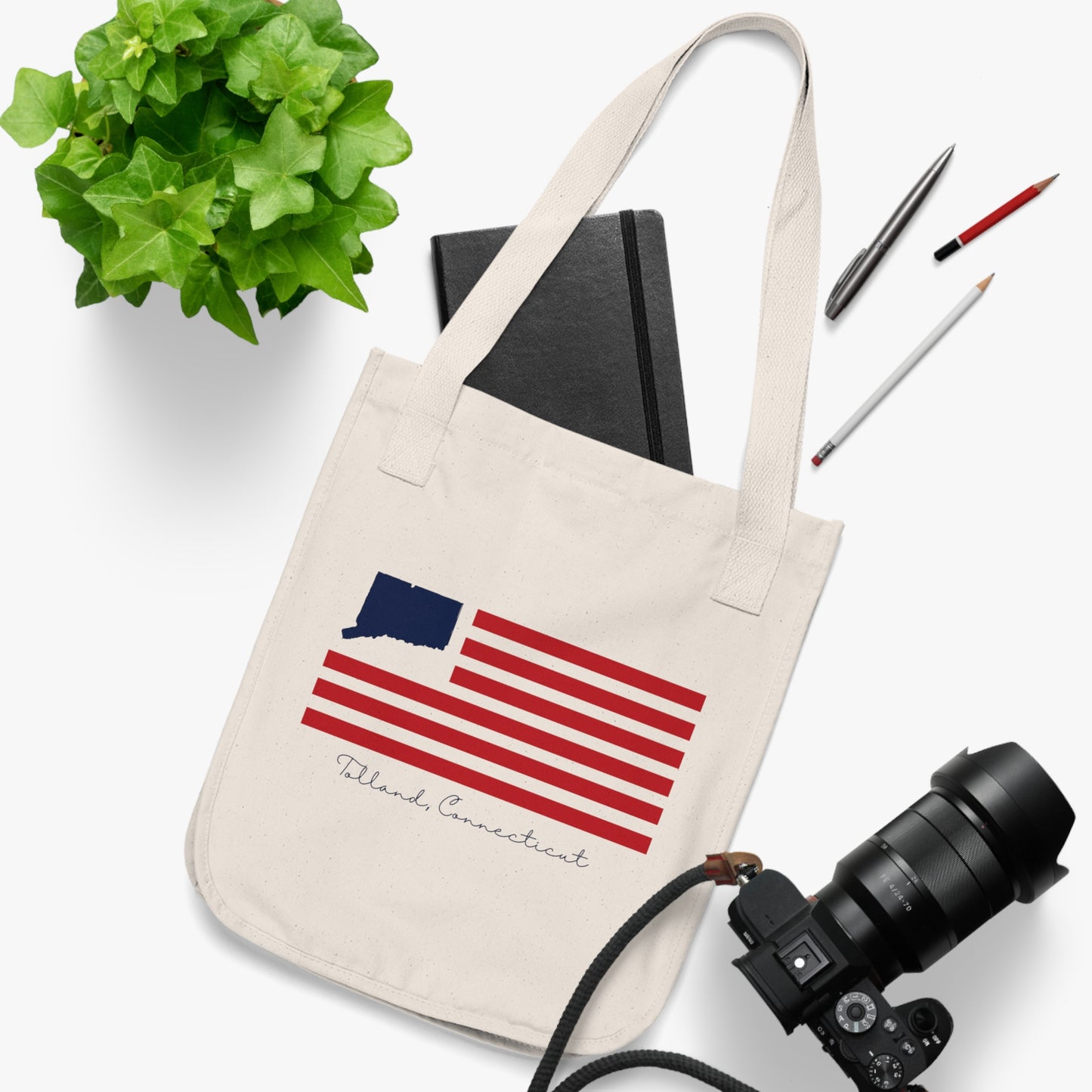 Tolland Connecticut Flag Organic Canvas Tote Bag