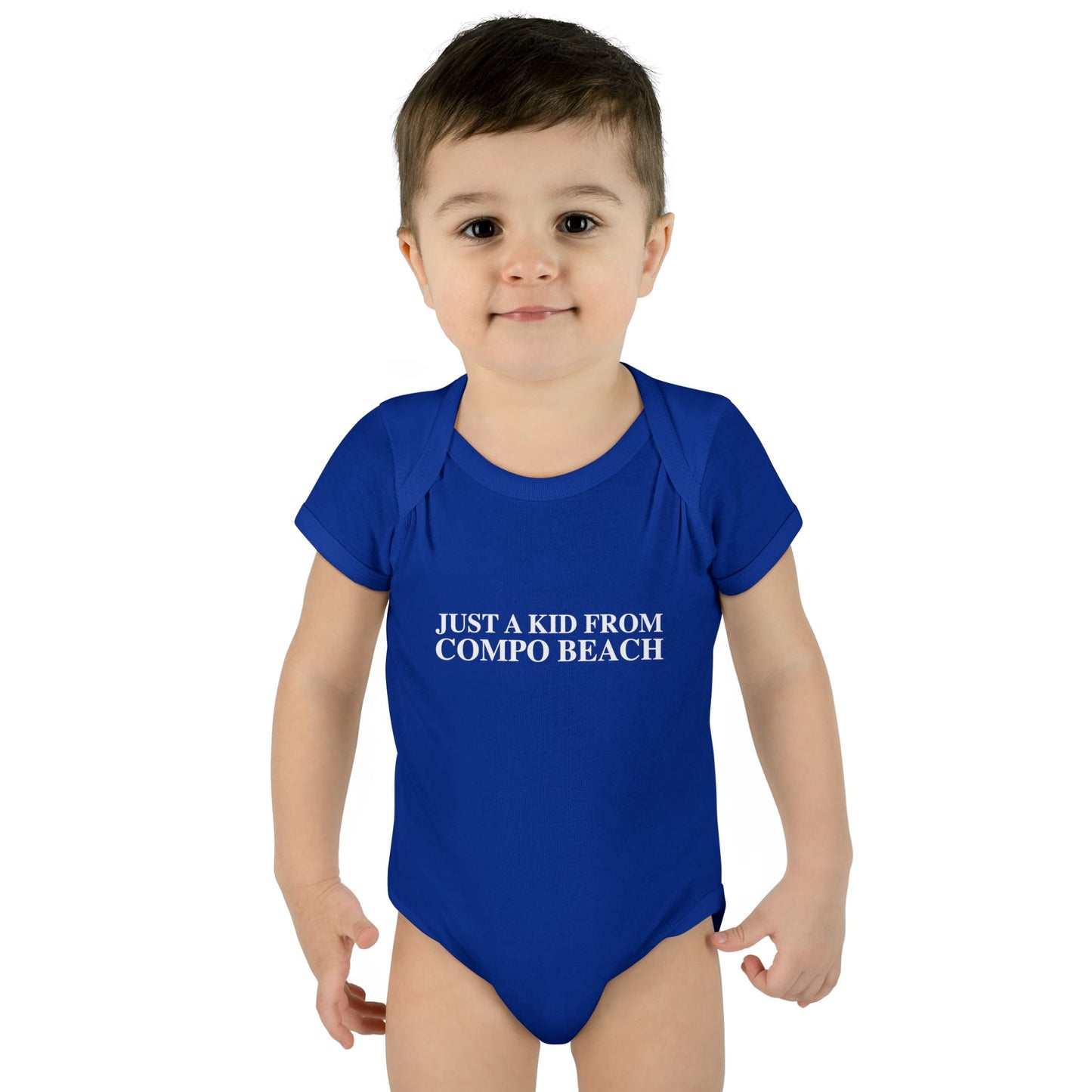Just a kid from Compo Beach Infant Baby Rib Bodysuit
