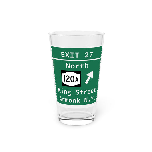Vintage Merritt Parkway Exit 27 Sign Pint Glass, 16oz