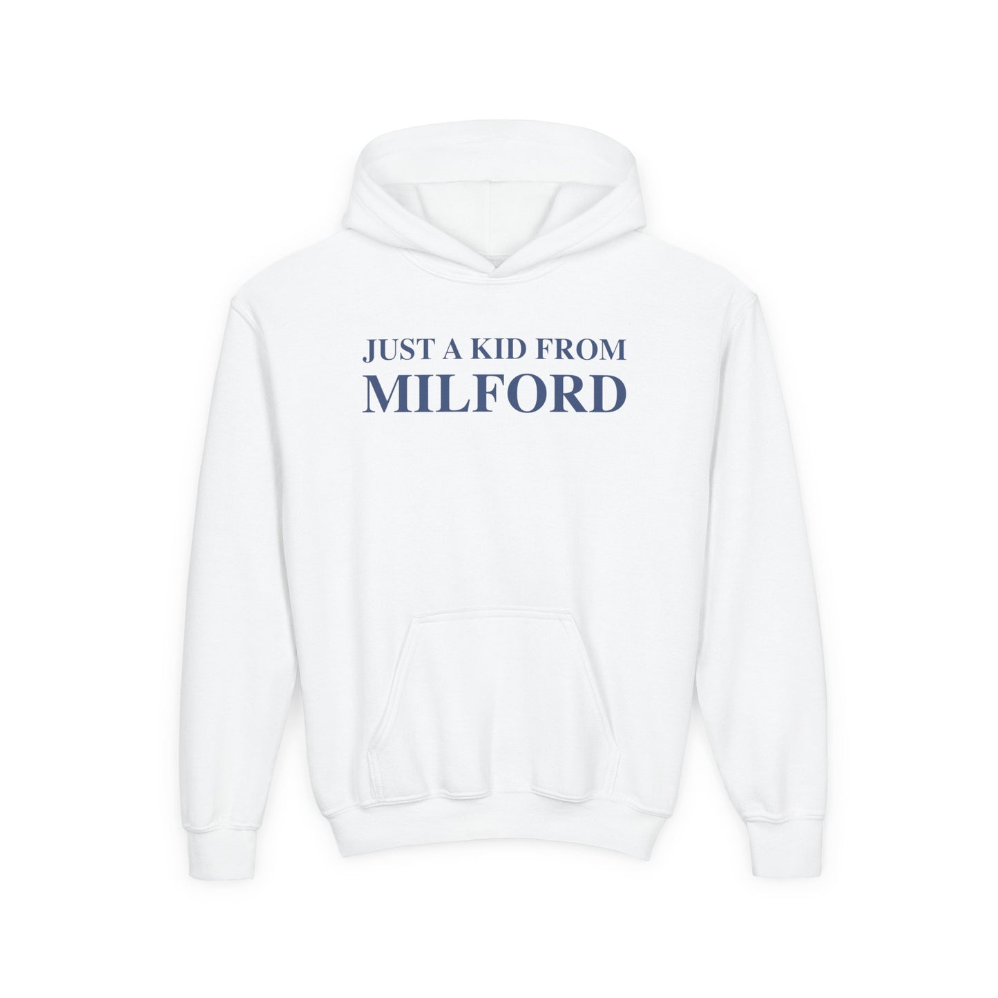 Just a kid from Milford Youth Heavy Blend Hooded Sweatshirt