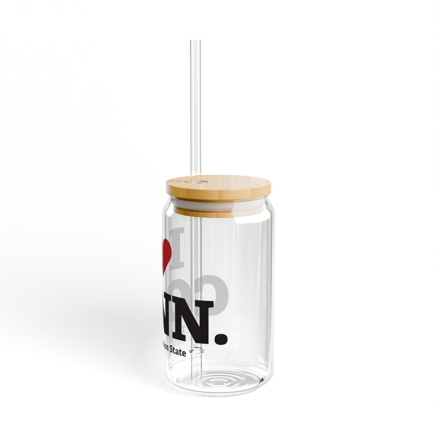 I Heart CONN. Glass Can with Straw and Lid, 16oz