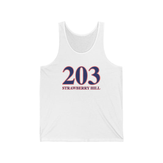 203 Strawberry Hill Red, White & Blue Unisex Jersey Tank Top
