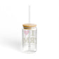 I Heart TRMB Glass Can with Straw and Lid, 16oz