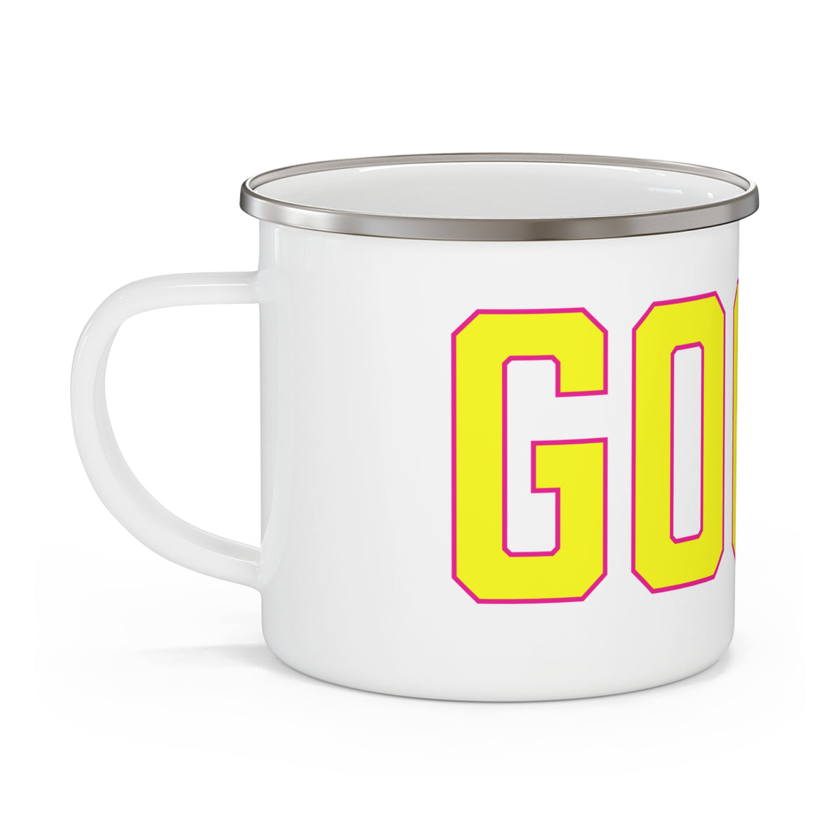Goose Zip Code Yellow & Pink Enamel Camping Mug