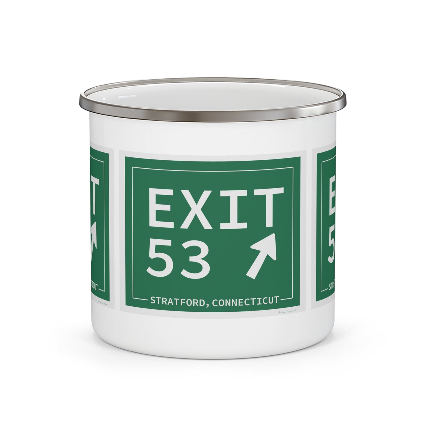 Vintage Exit 53  Merritt Parkway Sign Enamel Camping Mug