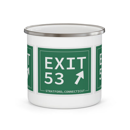 Vintage Exit 53  Merritt Parkway Sign Enamel Camping Mug