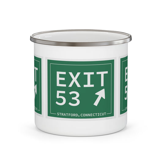 Vintage Exit 53  Merritt Parkway Sign Enamel Camping Mug