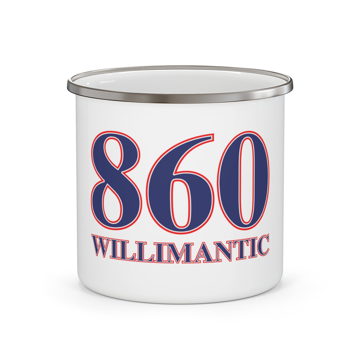 860 Willimantic Red, White & Blue Enamel Camping Mug