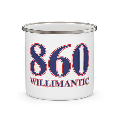 860 Willimantic Red, White & Blue Enamel Camping Mug