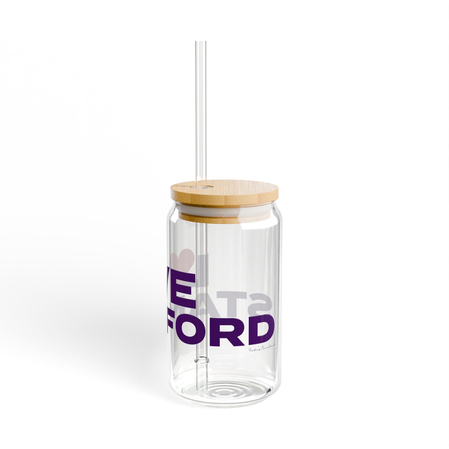 Love Stamford Glass Can with Straw and Lid, 16oz