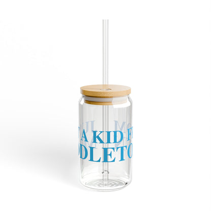 Just a kid from Middletown Glass Can with Straw and Lid, 16oz