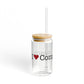 I Heart Compo Beach. Glass Can with Straw and Lid, 16oz