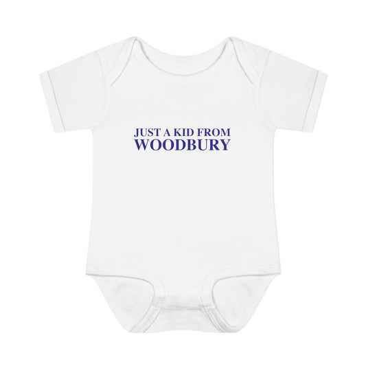 Just a kid from Woodbury Infant Baby Rib Bodysuit