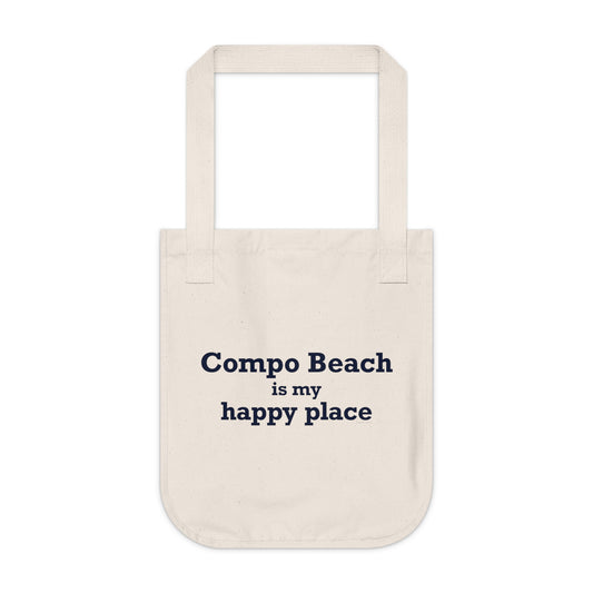 Compo Beach Is My Happy Place Organic Canvas Tote Bag