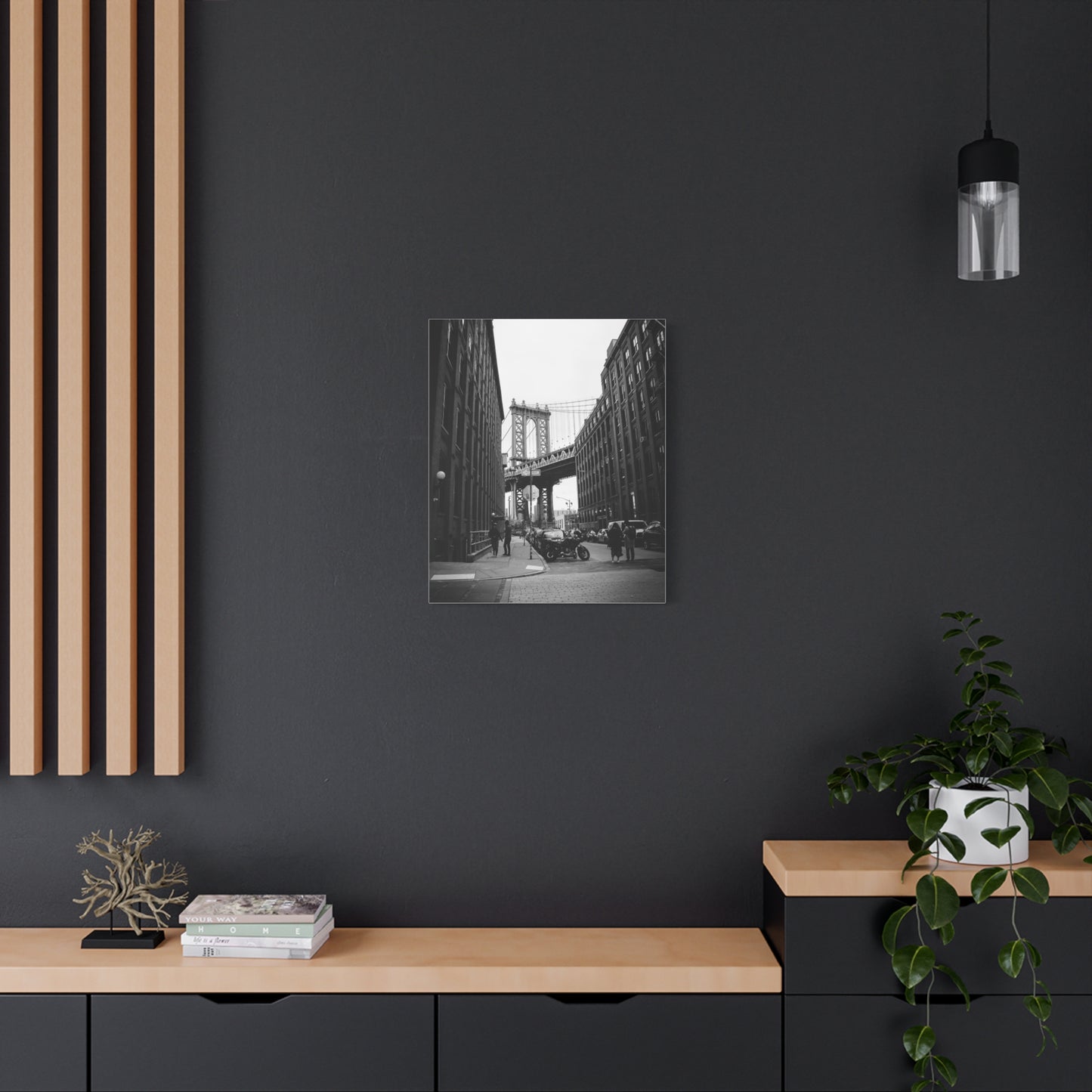 Manhattan Bridge Black and White Matte Canvas, Stretched, 1.25"