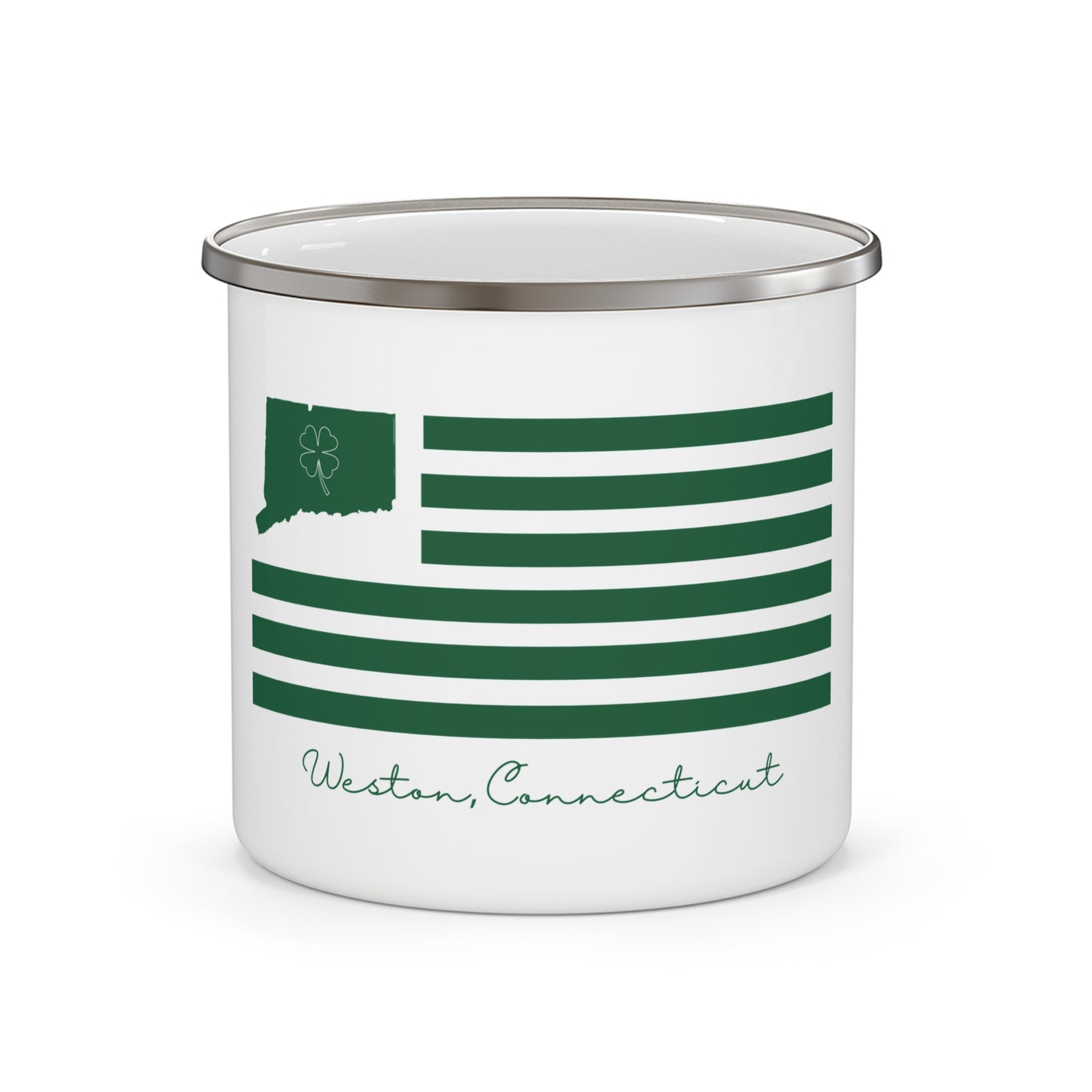 Weston Connecticut St Patrick’s Day Flag. Enamel Camping Mug