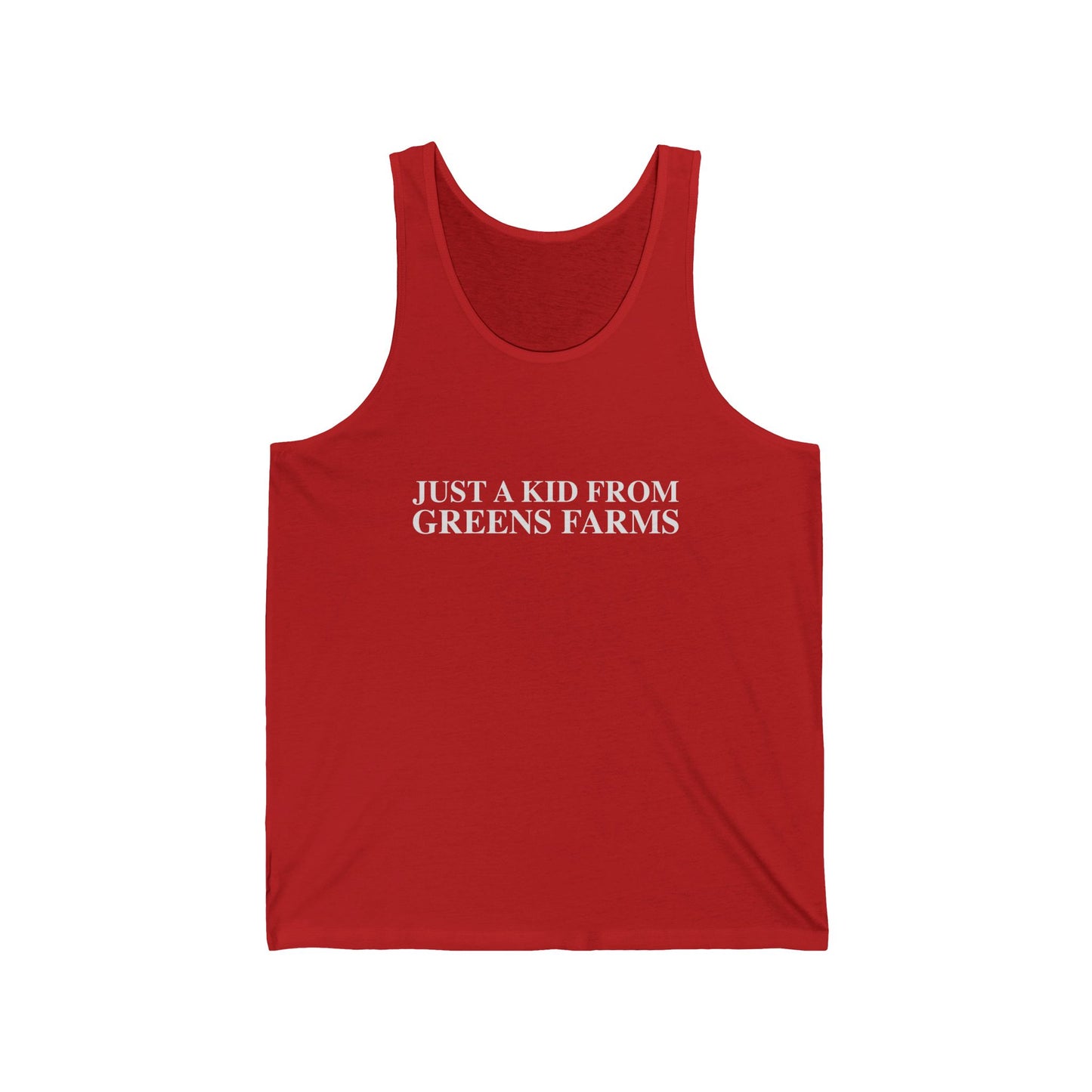 Just a kid from Greens Farms Unisex Jersey Tank Top