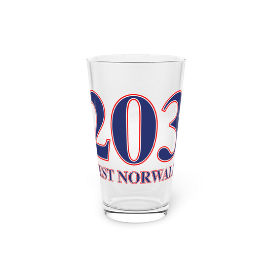 203 West Norwalk, Red, White & Blue Pint Glass, 16oz