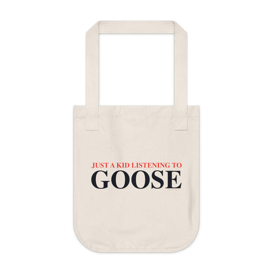 Just a kid listening to Goose - Blue & Orange Organic Canvas Tote Bag