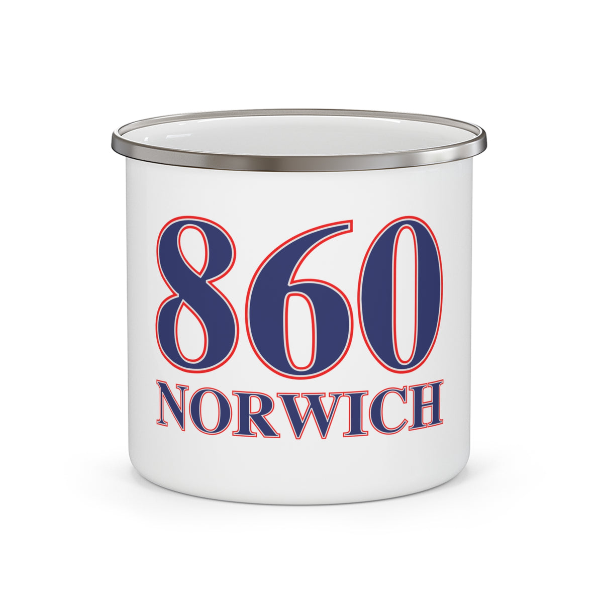 860 Norwich Red, White & Blue Enamel Camping Mug