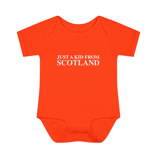 Just a kid from Scotland Infant Baby Rib Bodysuit