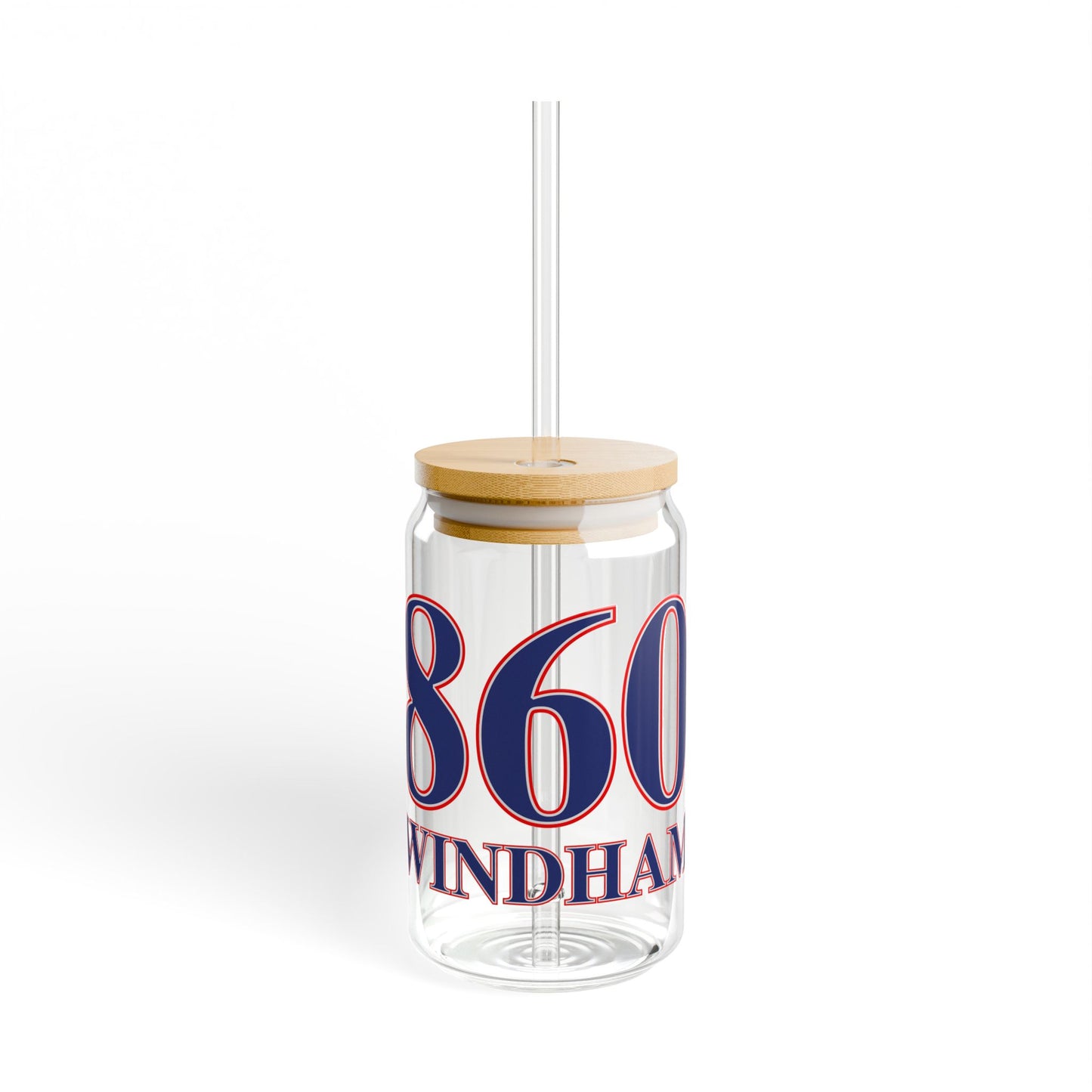 860 Windham Red, White & Blue Glass Can with Straw and Lid, 16oz