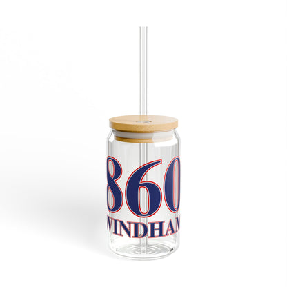 860 Windham Red, White & Blue Glass Can with Straw and Lid, 16oz