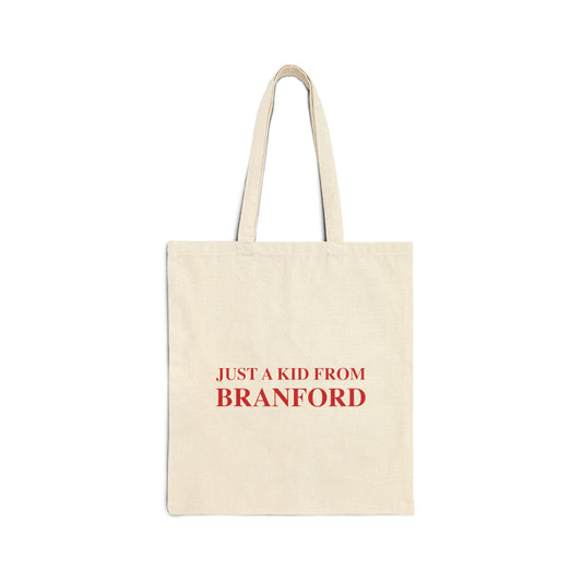 Just a kid from Branford Cotton Canvas Tote Bag