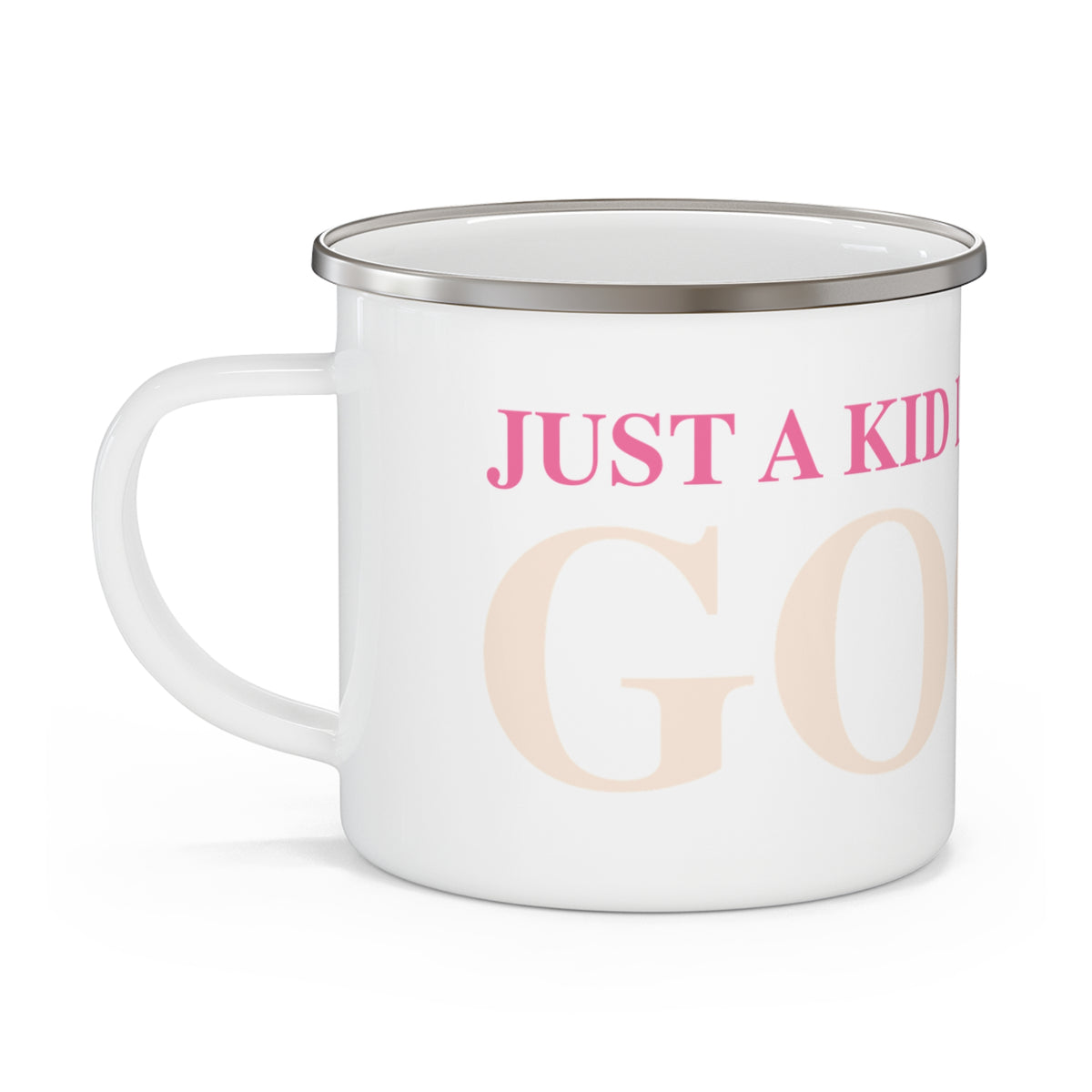 Just a kid listening to Goose - Peach & Pink Enamel Camping Mug