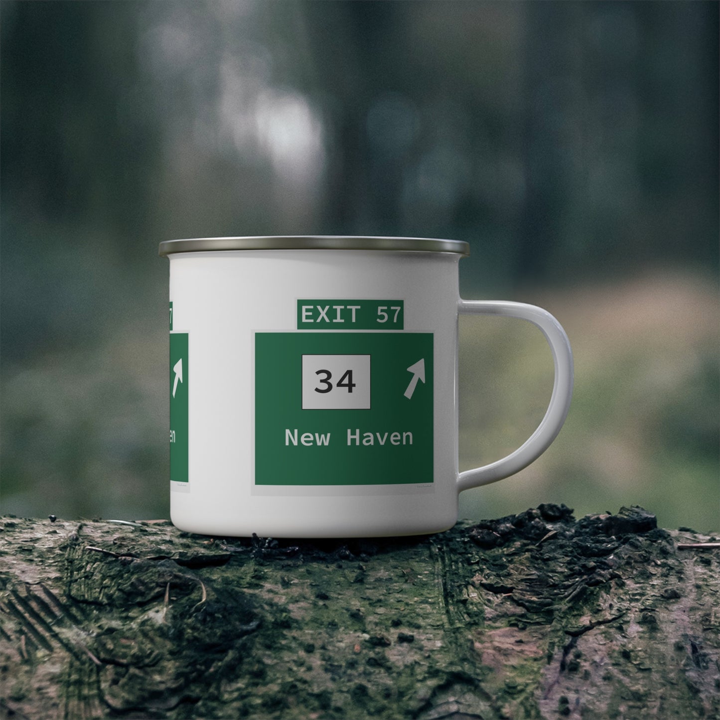 Vintage WCP Exit 57 Sign Enamel Camping Mug